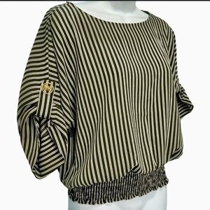 NWT - Michael Kors Olive Green Striped Dolman Sleeve Blouse –Size S MSRP $110